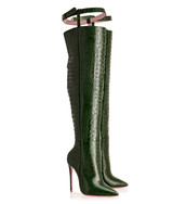Salm Alligator Green · Charlotte Luxury High Heels Boots · Ada de Angela Boots · High Heels Boots · Luxury Boots · Over Knee High Boots · Stiletto · Leather Boots Metallic Heel Zipper Back