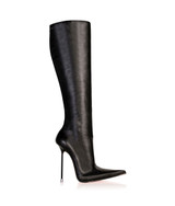 Corçao 125 Black Napa  · Charlotte Luxury Boots · Luxury High Heel Pointed Toe Boots · Vicenzo Rossi · Custom made · Made to measure · Luxury Pointy High Heel Boots · Stiletto Boots