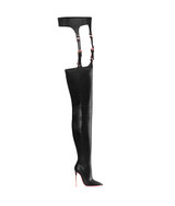 Nashira  Black · Charlotte Luxury High Heels Boots · Ada de Angela Shoes · High Heels Boots · Luxury Boots · Over Knee High Boots · Stiletto · Leather Boots Crotch Thigh Strap Boots Metallic Heel