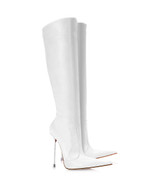 Corçao 125 White Napa · Charlotte Luxury Boots · Luxury High Heel Pointed Toe Boots · Vicenzo Rossi · Custom made · Made to measure · Luxury Pointy High Heel Boots · Stiletto Boots