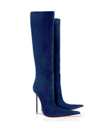 Corçao Navy Blue Suede · Charlotte Luxury Boots · Luxury High Heel Pointy Boots · Di Marni - Vicenzo Rossi · Custom made · Made to measure · Luxury Pointy High Heel Boots · Stiletto Boots