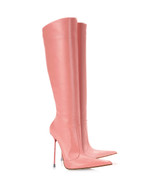 Corçao 125 Pink Napa · Charlotte Luxury Boots · Luxury High Heel Pointy Boots · Vicenzo Rossi · Custom made · Made to measure · Luxury Pointy High Heel Boots · Stiletto Boots