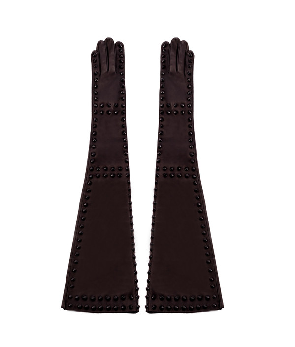 Ain Black Studs 24" - Long Leather Woman Gloves - Ada de Angela -  Special and fetishism leather long gloves covered with spikes studs. Ready to be your New Favorite Gloves in Your wardrobe - Long Opera Leather Gloves