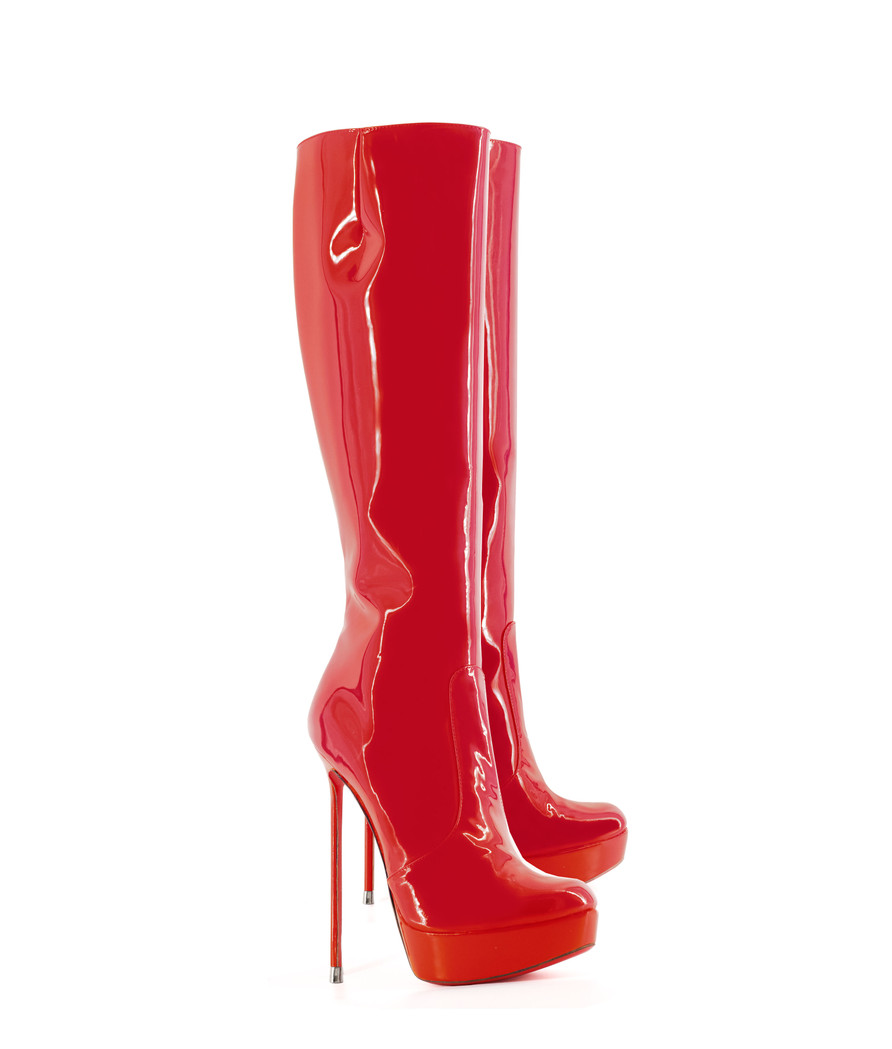 Demona Red Patent 155 · Charlotte Luxury Boots · Luxury High Heel Knee High Boots · Di Marni - Vicenzo Rossi · Custom made · Made to measure · Luxury Platform Boots · High Heel Boots