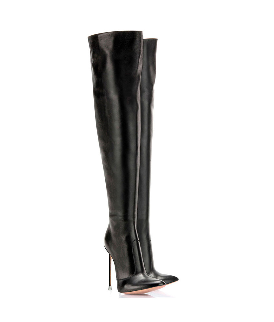 Guaran Black · Charlotte Luxury Boots · Luxury High Heel Pointy Boots · Di Marni - Vicenzo Rossi  · Custom made · Made to measure · Luxury Over Knee High Heel Boots · Boots