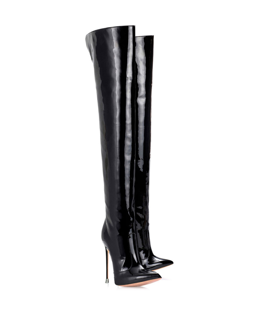 Guaran  Black Patent ·  Charlotte Luxury Boots · Luxury High Heel Pointy Boots · Di Marni - Vicenzo Rossi · Custom made · Made to measure · Luxury Over Knee High Heel Boots · Boots