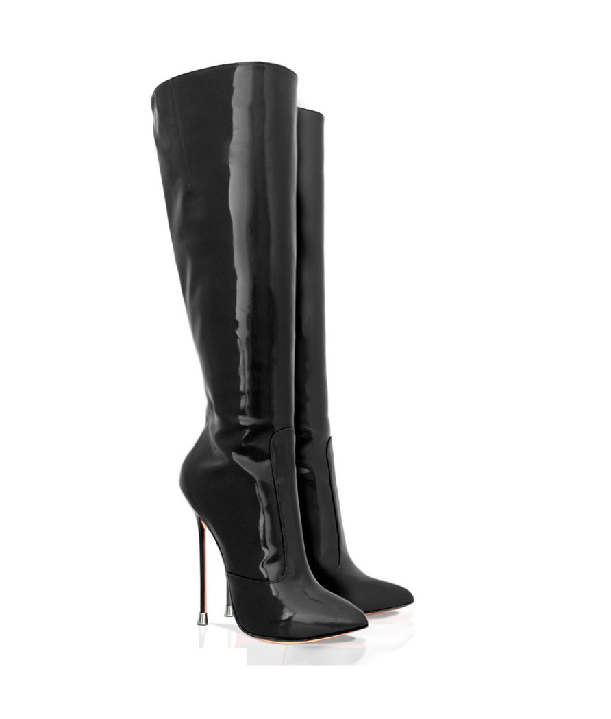 Dorbeon Black Patent · Charlotte Luxury Boots · Luxury High Heel Pointy Boots · Di Marni - Vicenzo Rossi · Custom made · Made to measure · Luxury Pointy High Heel Boots · Stiletto Boots