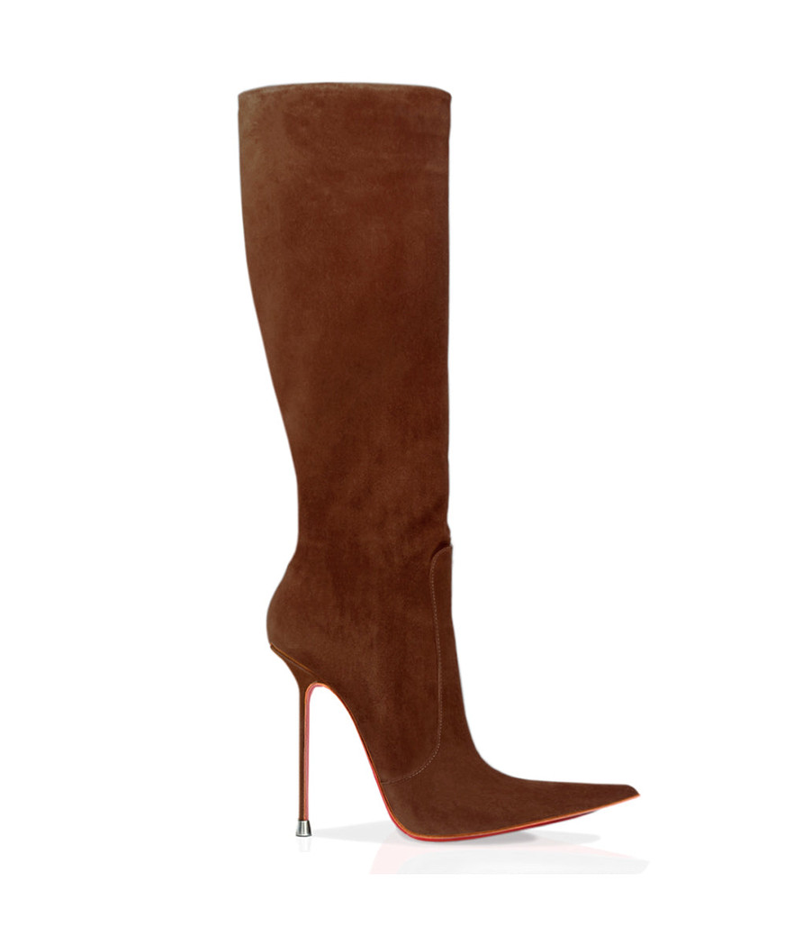 Corçao London Tan  Suede · Charlotte Luxury Boots · Luxury High Heel Pointy Boots · Di Marni - Vicenzo Rossi · Custom made · Made to measure · Luxury Pointy High Heel Boots · Stiletto Boots