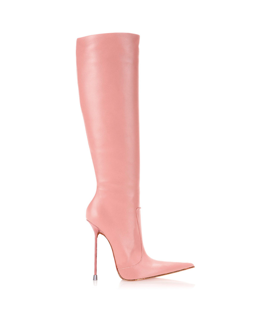 Corçao 125 Pink Napa · Charlotte Luxury Boots · Luxury High Heel Pointy Boots · Vicenzo Rossi · Custom made · Made to measure · Luxury Pointy High Heel Boots · Stiletto Boots