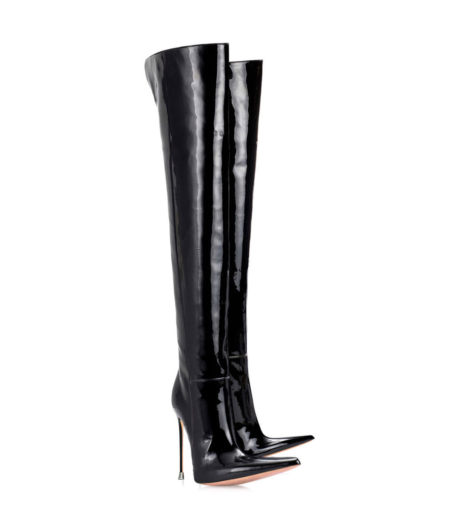 Dassel  Black Patent ·  Charlotte Luxury Boots · Luxury High Heel Pointy Boots · Di Marni - Vicenzo Rossi · Custom made · Made to measure · Luxury Over Knee High Heel Boots · Boots