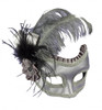 Silver Satin Mask Mardi Gras with Feather 