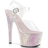 7" (178mm) Heel, 2 3/4" (70mm) Platform Ankle Strap Sandal Featuring Holographic Glitters on the Entire Platform Bottom