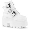 Demonia Ashes 55 White Vegan Leather 3 1/2" (90mm) Chunky Heel 2 1/4" (57mm) Cut Out Platform Ankle Boot