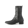 Warlock-50-B Black Vegan Leather 1 1/2" Block Heel Pointed Toe Ankle Boot