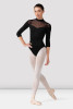 Embroidered 3/4 Sleeve Leotard Zip Back