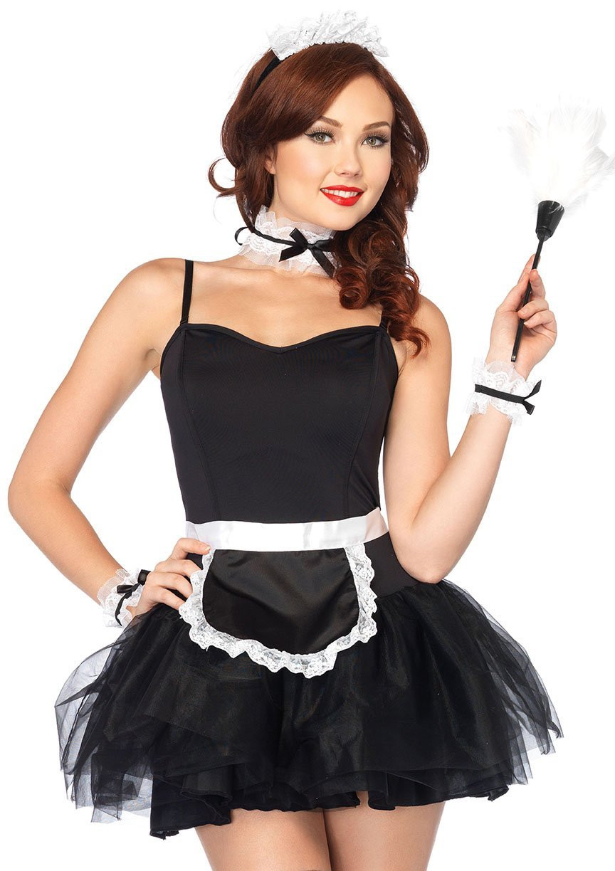 French Maid Kit w/ Apron, Choker, Wrist Cuffs, Headbands