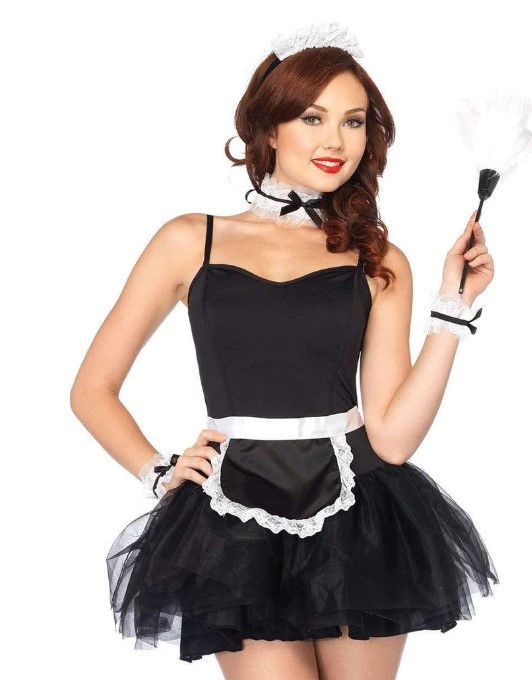French Maid Kit w/ Apron, Choker, Wrist Cuffs, Headbands