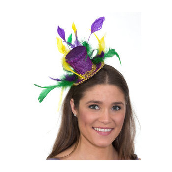Mardi Gras headband mini feathered hat ? Mardi Gras Sparkle Mini Top Hat: Feathered Mask Headpiece - Etsy main image 4