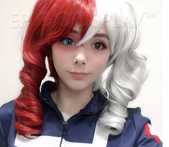 Rhea Female Todoroki Silvery Grey and Dard Red Pitgtail Wig