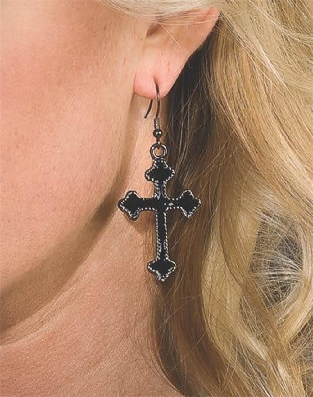 ★SENTIMENTS★ NO.474 [BLACK] KONT CROSS EARRING Black Stainless Steel Cross Hoop Earring | In stock! | Lucleon