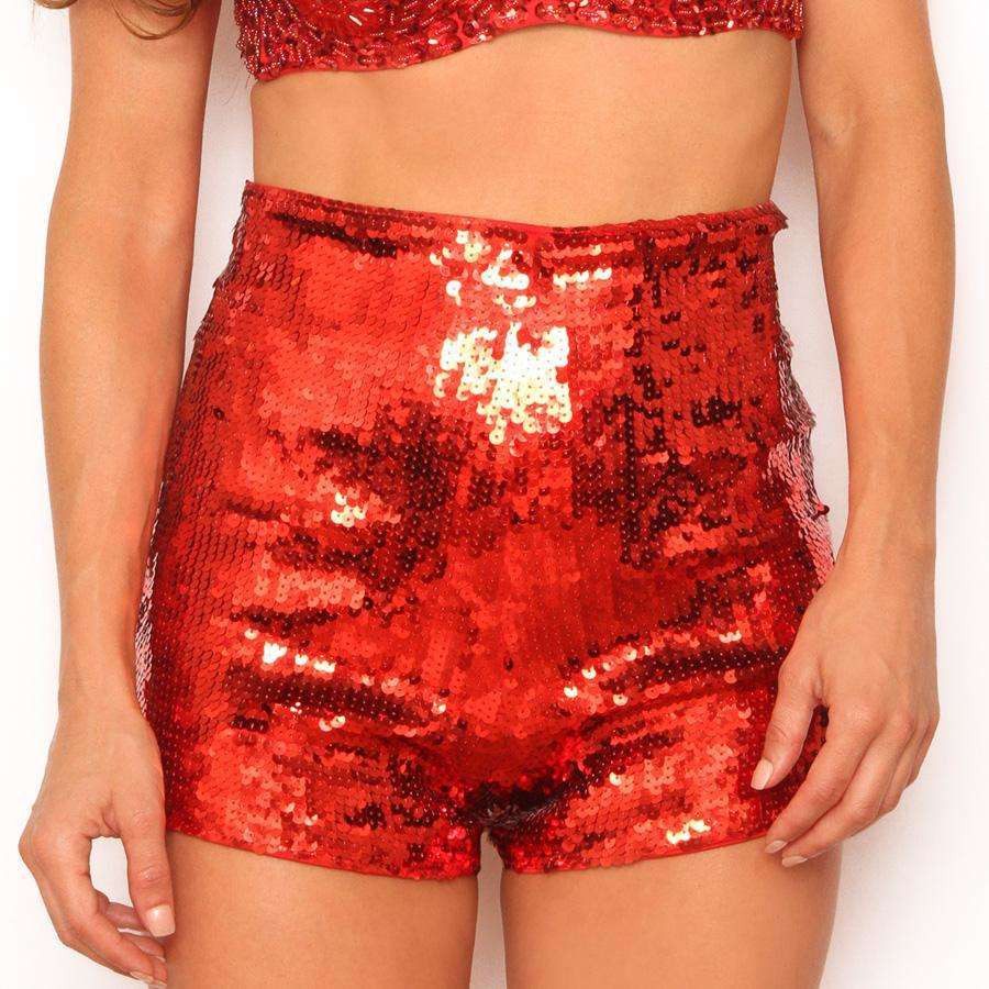 Sequin High Waisted Shorts With Zipper 
