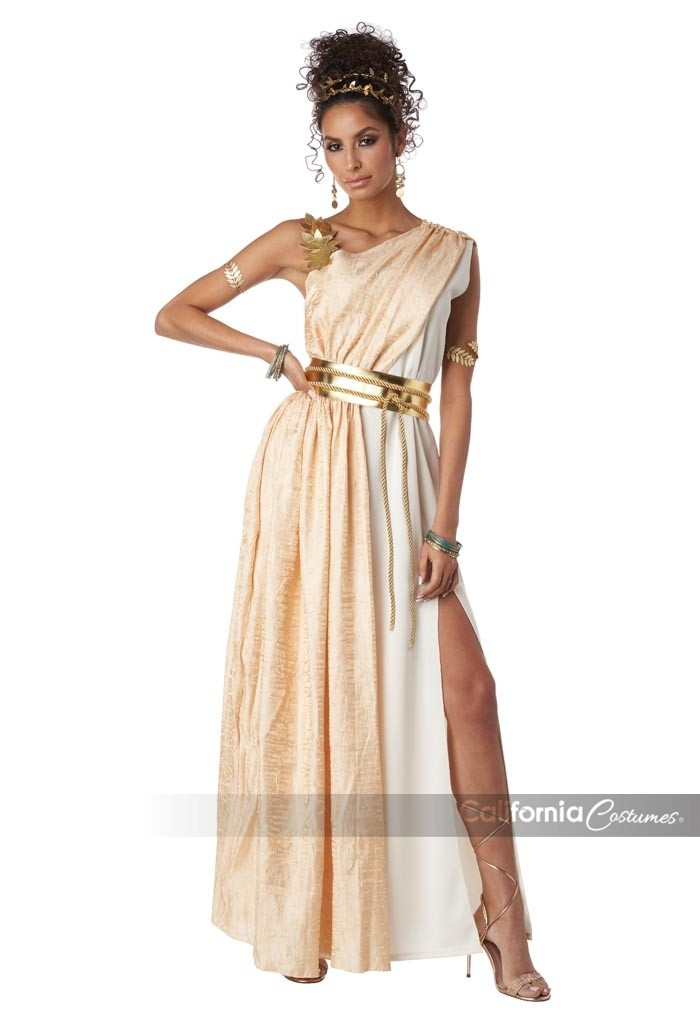 gold goddess dress Leg Avenue Golden Costume  Electrique Boutique Featuring a gold / lemon color material with a cowl neckline and a ruched side detailing and of course a body The Goddess Gown