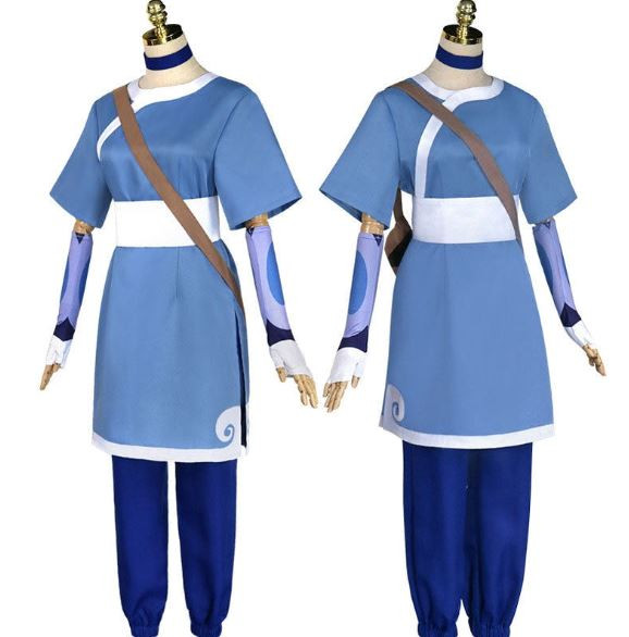 Anime Avatar: The Last Airbender Katara Blue Dress Outfit Cosplay Costumes