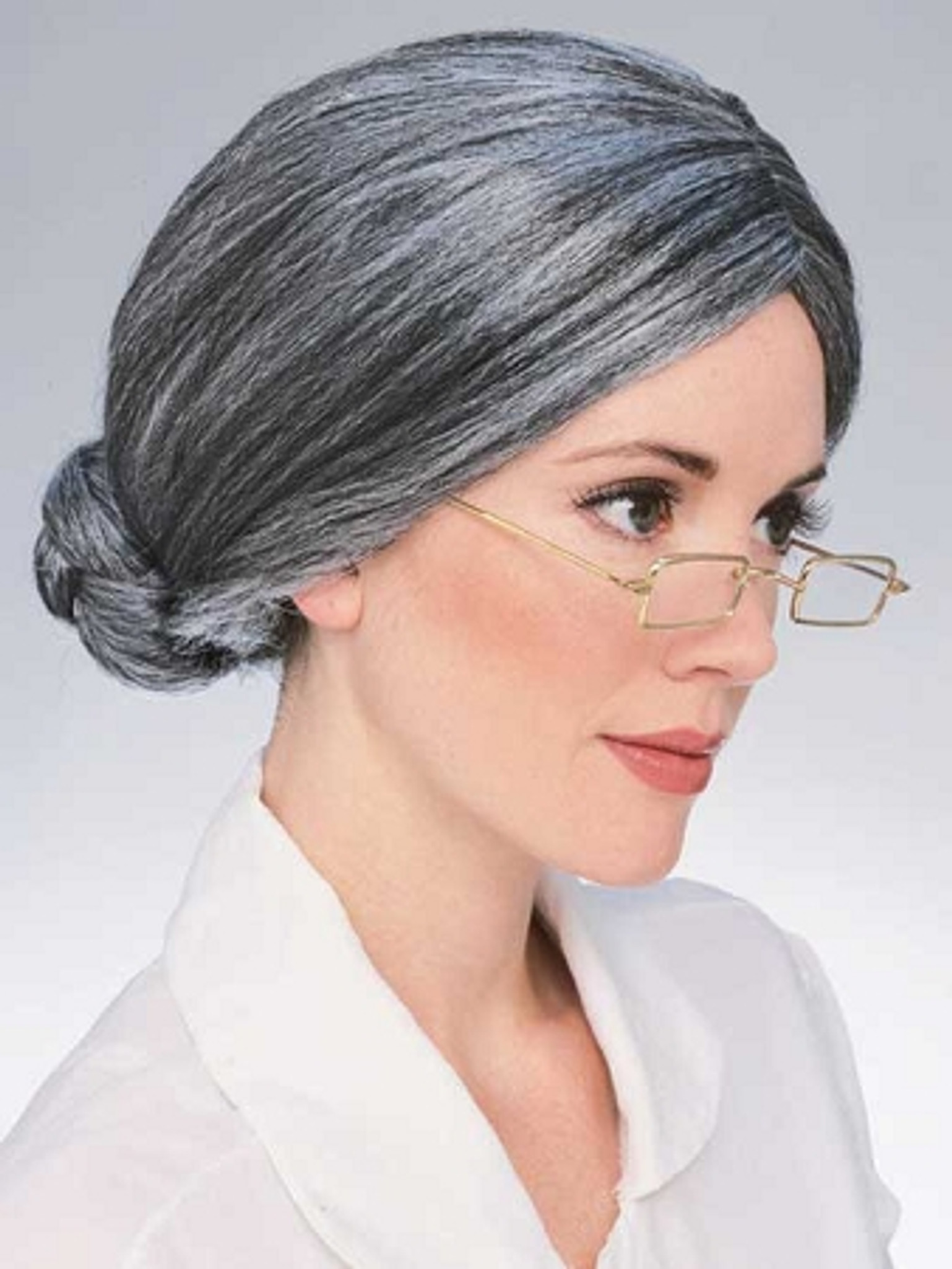 Deluxe Old Lady Grey Hair In A Bun Wig