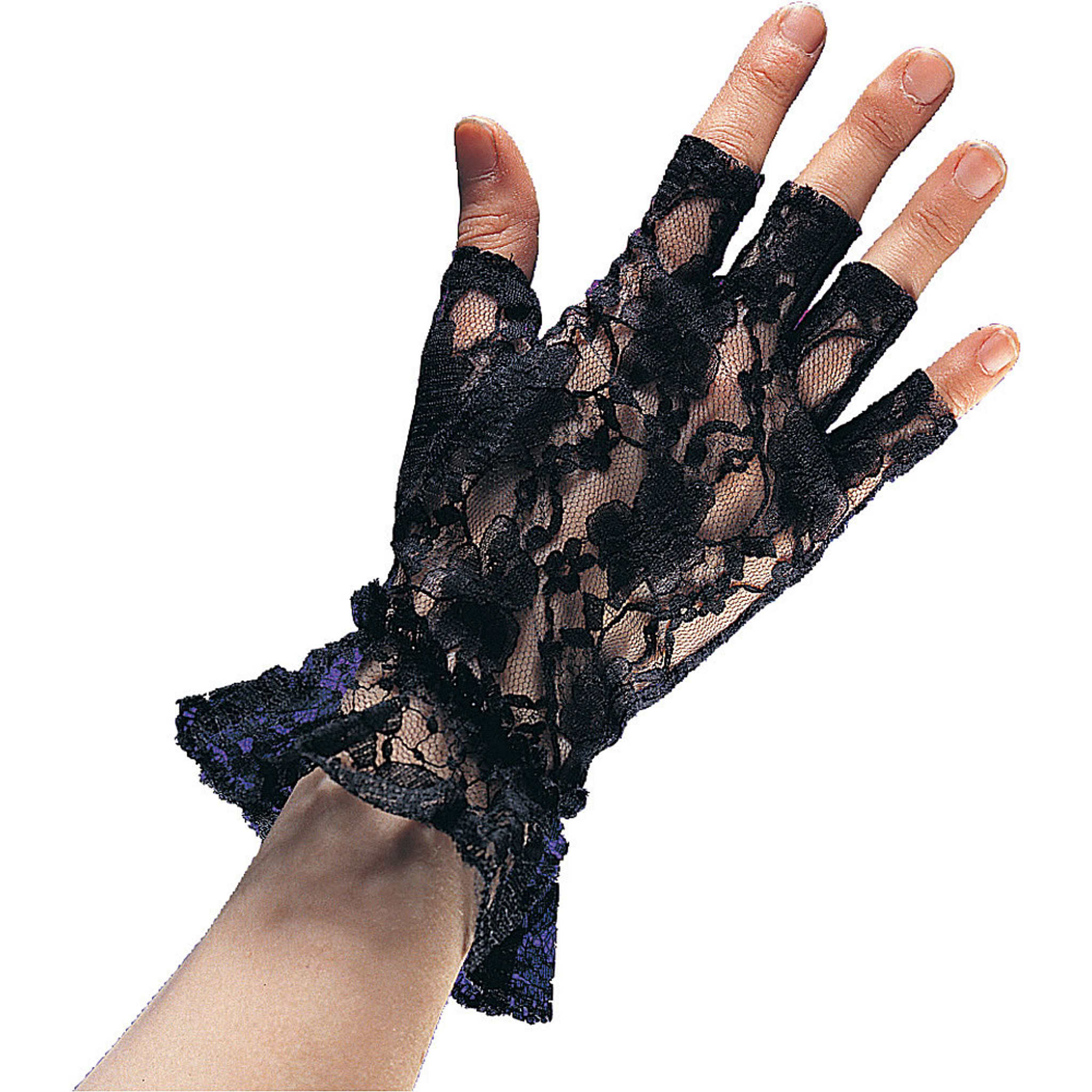 wrist length fingerless lace gloves