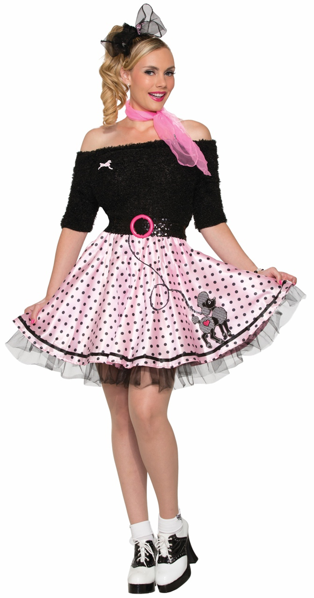 pink and black polka dot skirt