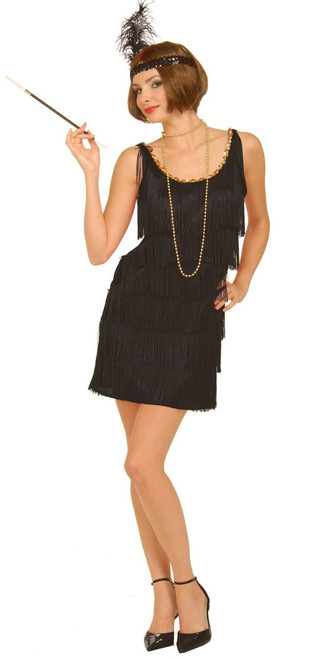 Flapper Dress Black and Headband Roaring 20's Costume