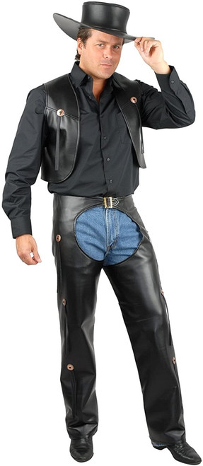 Western Men's Pleather Black Chaps and Vest