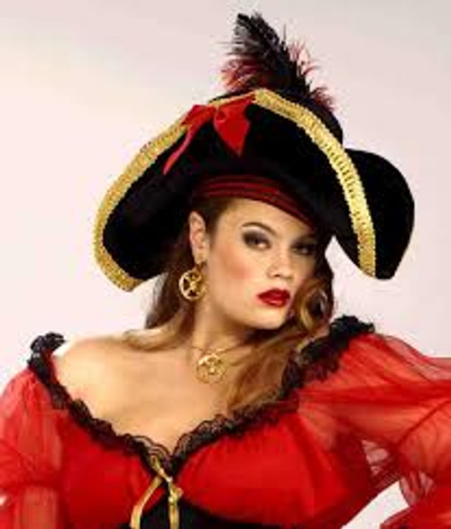 /lady-buccaneer-hat-with-red-black-feathers-and-bow/