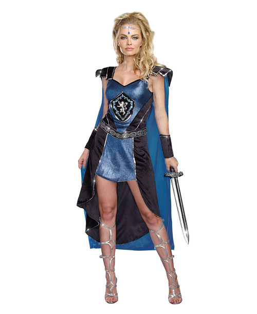 The King Slayer Blue Renaissance Velvet Dress w/ Gauntlets & Headpiece