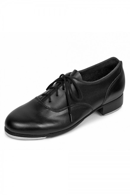 Classic oxford tap shoe with leather upper and full leather outsole.

Features

Premium all leather upper and sole tap shoe with stitched in heel counter for greater stability
Non-slip pro balance rubber pad next to the front toe tap provides secure grip to prevent slipping and levels the sole for better balance
Straight leather stacked heel for extra heel weight tone
Firm toe puff retains shoe shape and protects toes
Bloch's shockwave taps that are secured to a resonating board for a deeper sound
Soft Cashmere lining for comfort and reduced moisture
Cushioned insole for comfort and shock absorption
Notched collar at heel to reduce pressure on Achilles tendon
Fabric

Leather
Sizing Information & Suggestions

Start with same to 1/2 size up from street shoe.