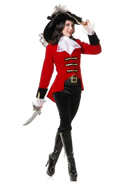 Elegant Pirate Lady w/ Red Velvet Captain Hook Style Jacket