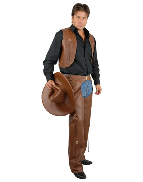 Western Chaps & Vest Men's Brown Pleather Plus Size