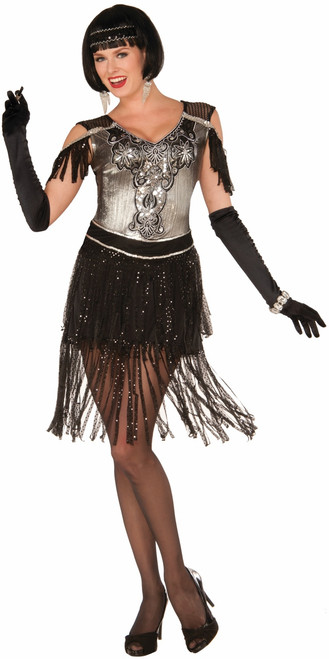 20's Enchanted Flapper Black & Silver Size 14/16