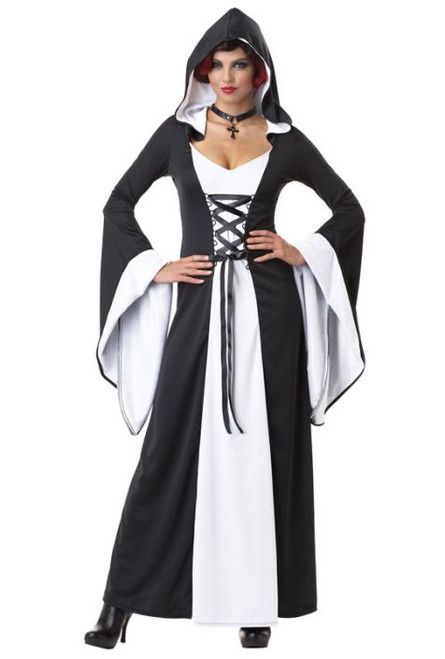 Deluxe Hooded Robe Dress Adult Black and White