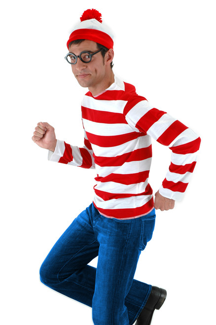 Adult Where's Waldo Costume Shirt, Hat & Glasses