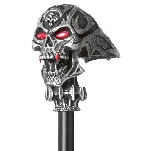 Vampire Cane Silver Skull with Red Fangs 38" Long