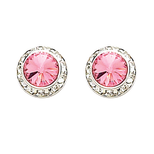 17MM With Pink Swarovski Crystal Earrings w/ Surgical Steel Post