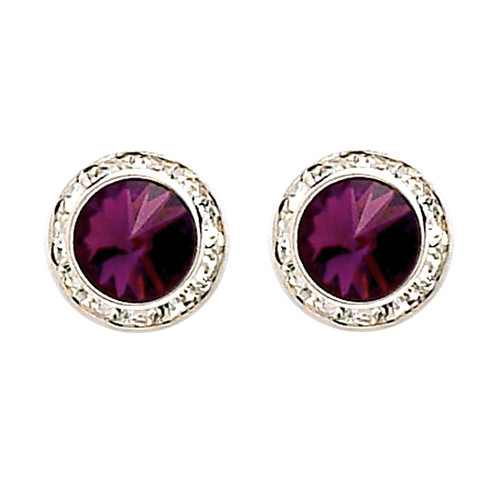 17MM With Amethyst Swarovski Crystal Earrings w/ Surgical Steel Post