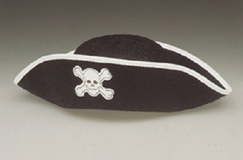 Black Pirate Felt Hat Skull & Crossbones