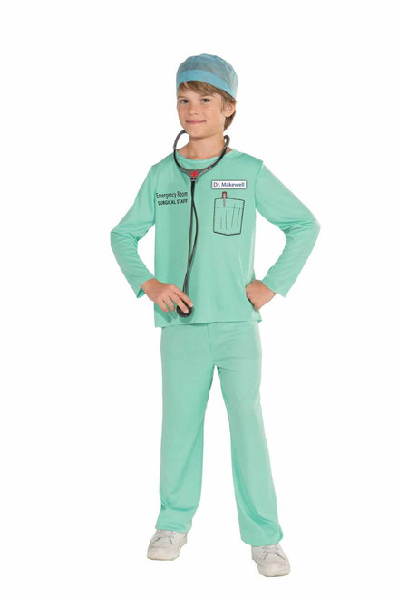 Doctor Kids Costume Emergency Room Green Scrubs