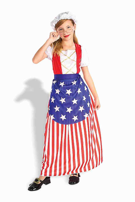 Betsy Ross Kids Costume Dress Apron Mop Hat