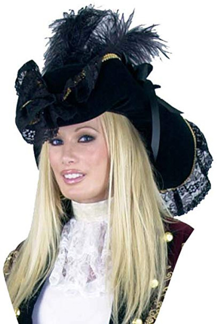 Black Velvet Pirate Hat w/ Gold Trim