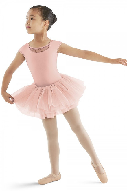 This lovely cape sleeve tutu dress features a high scoop neckline with ombre sequin tulle insert. The back stands out with a glittering ombre sequin tulle back panel. This tutu cute dress features an attached tutu skirt that is crafted in graduating layers of soft tulle, an all in once piece that is ideal for a young dancer to pull on easily over a pair of ballet tights.

Features

High scoop front and back
Ombre sequin tulle front neckline insert
Ombre sequin tulle back panel
Attached full tutu skirt
Full front lining
Fabric

Main: 90% Nylon, 10% Spandex Matte
Contrast: 89% Nylon, 11% Spandex Wave Mesh
Skirt: 100% Polyester Tulle
Notes

Machine wash cold, lay flat to dry