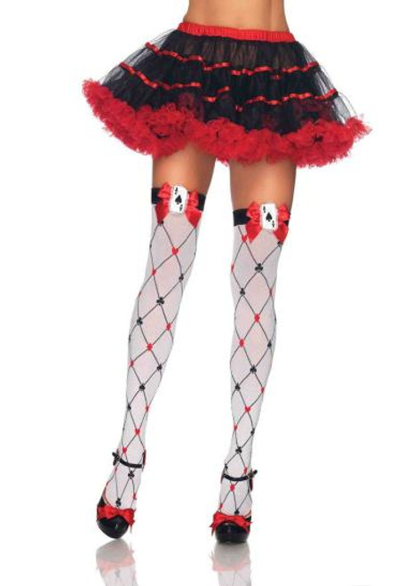 Diamond Card Suit Thigh highs with Bow and Card charm applique 