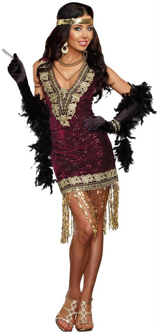 20's Sophisticated Lady Flapper Sequin Dress w/ Feather Headpiece